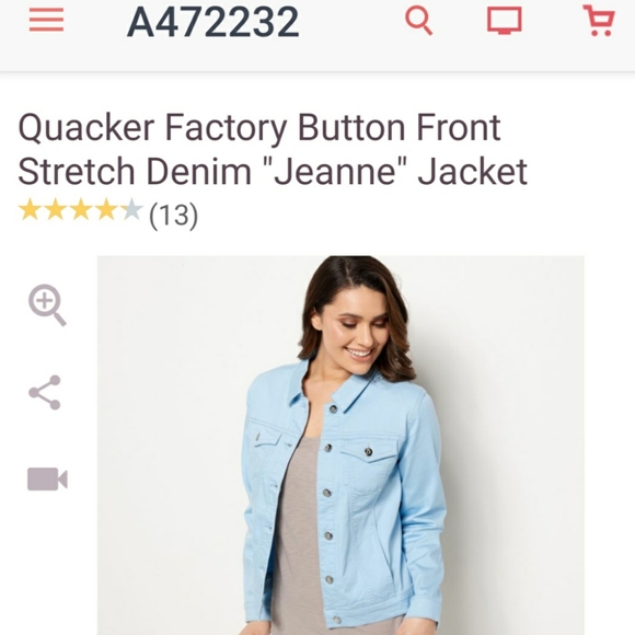 Quacker Factory Denim Jean Jacket, Sky Blue, 2X, NEW - Picture 3 of 5